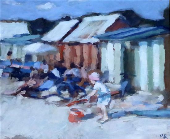 § Mark Rowbotham (b.1959) Playing beside the beach huts 14 x 16cm